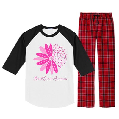 Breast Cancer Awareness Sunflower Ribbon Raglan Sleeve Pajama Set