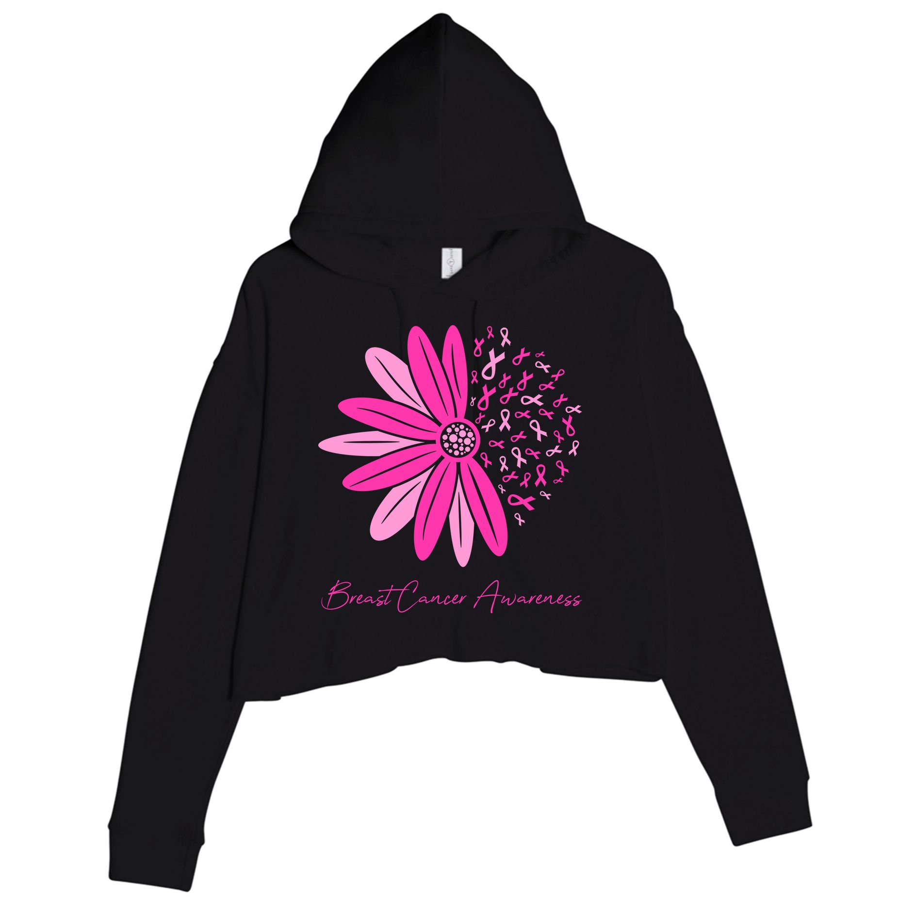 Breast Cancer Awareness Sunflower Ribbon Crop Fleece Hoodie