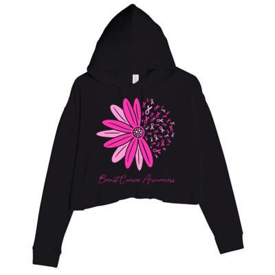 Breast Cancer Awareness Sunflower Ribbon Crop Fleece Hoodie