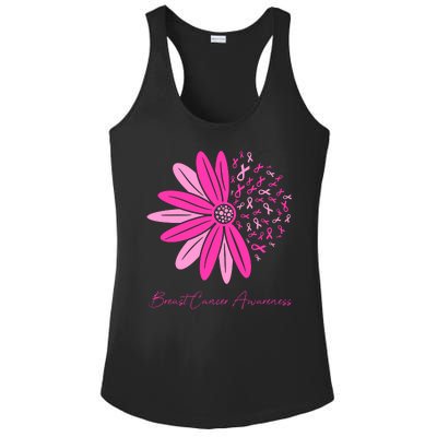 Breast Cancer Awareness Sunflower Ribbon Ladies PosiCharge Competitor Racerback Tank