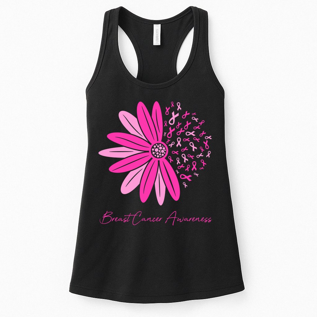 Breast Cancer Awareness Sunflower Ribbon Womens Tank Top