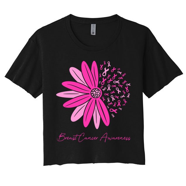 Breast Cancer Awareness Sunflower Ribbon Crop Top