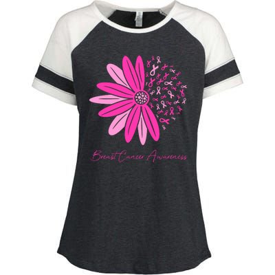 Breast Cancer Awareness Sunflower Ribbon Enza Ladies Jersey Colorblock Tee