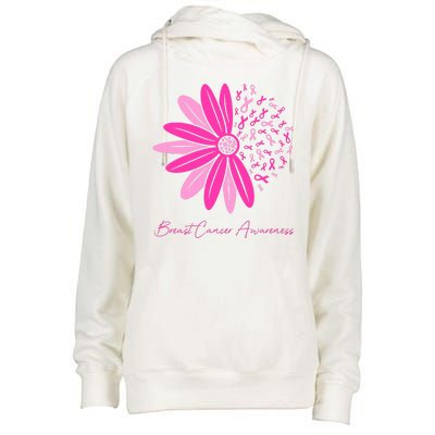 Breast Cancer Awareness Sunflower Ribbon Womens Funnel Neck Pullover Hood