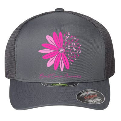 Breast Cancer Awareness Sunflower Ribbon Flexfit Unipanel Trucker Cap