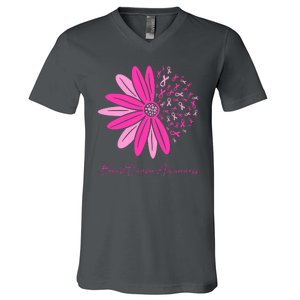 Breast Cancer Awareness Sunflower Ribbon V-Neck T-Shirt