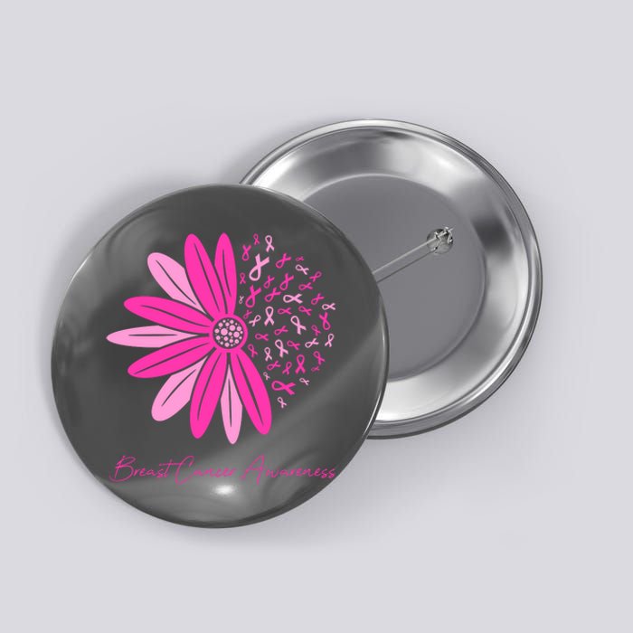 Breast Cancer Awareness Sunflower Ribbon Button