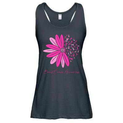 Breast Cancer Awareness Sunflower Ribbon Ladies Essential Flowy Tank