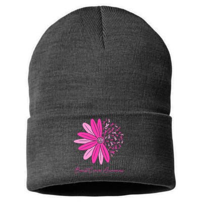 Breast Cancer Awareness Sunflower Ribbon Sustainable Knit Beanie