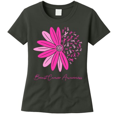 Breast Cancer Awareness Sunflower Ribbon Womens T-Shirt