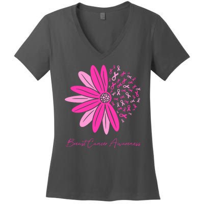 Breast Cancer Awareness Sunflower Ribbon Women's V-Neck T-Shirt