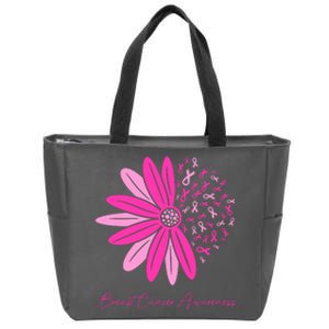 Breast Cancer Awareness Sunflower Ribbon Zip Tote Bag