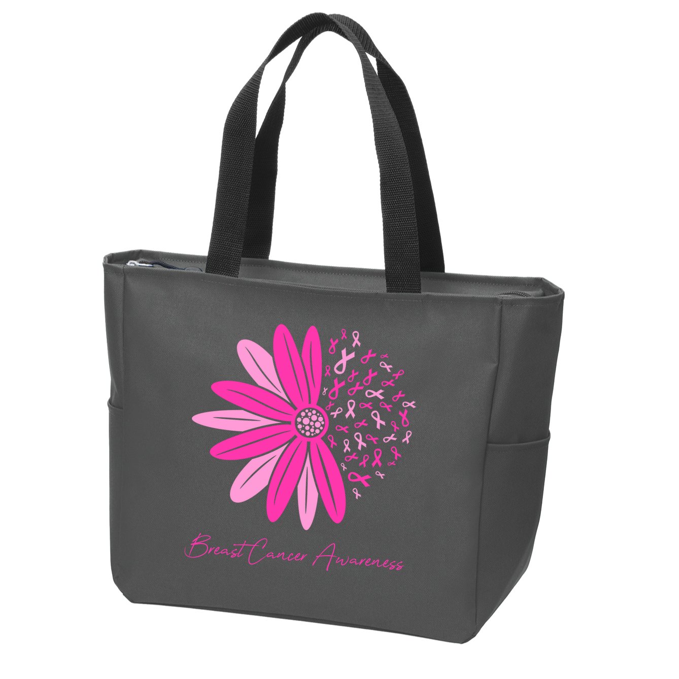 Breast Cancer Awareness Sunflower Ribbon Zip Tote Bag