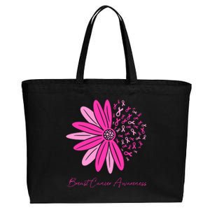 Breast Cancer Awareness Sunflower Ribbon Cotton Canvas Jumbo Tote