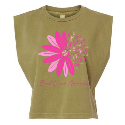 Breast Cancer Awareness Sunflower Ribbon Garment-Dyed Women's Muscle Tee