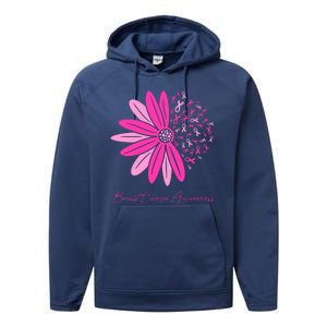 Breast Cancer Awareness Sunflower Ribbon Performance Fleece Hoodie