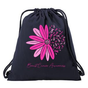 Breast Cancer Awareness Sunflower Ribbon Drawstring Bag