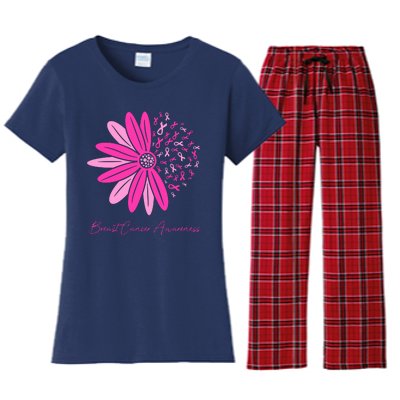 Breast Cancer Awareness Sunflower Ribbon Women's Flannel Pajama Set