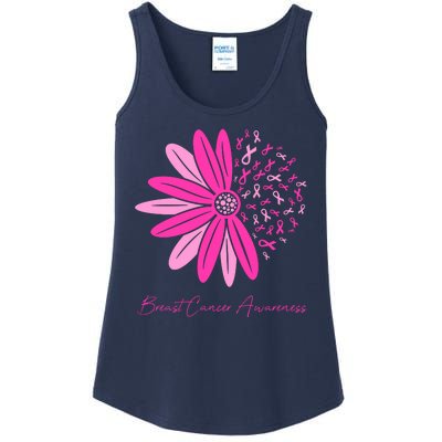 Breast Cancer Awareness Sunflower Ribbon Ladies Essential Tank