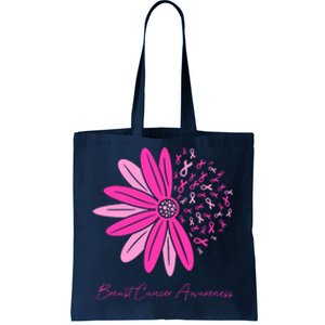 Breast Cancer Awareness Sunflower Ribbon Tote Bag