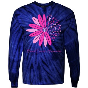 Breast Cancer Awareness Sunflower Ribbon Tie-Dye Long Sleeve Shirt