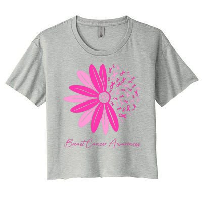 Breast Cancer Awareness Sunflower Ribbon Women's Crop Top Tee