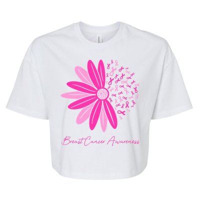 Breast Cancer Awareness Sunflower Ribbon Bella+Canvas Jersey Crop Tee