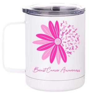 Breast Cancer Awareness Sunflower Ribbon 12 oz Stainless Steel Tumbler Cup