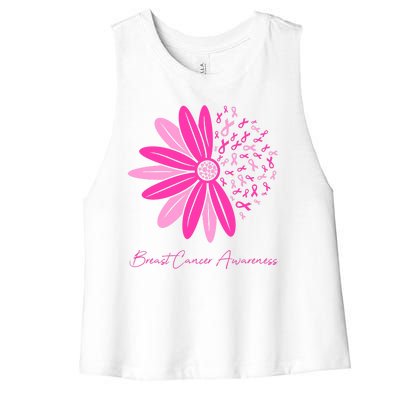 Breast Cancer Awareness Sunflower Ribbon Women's Racerback Cropped Tank