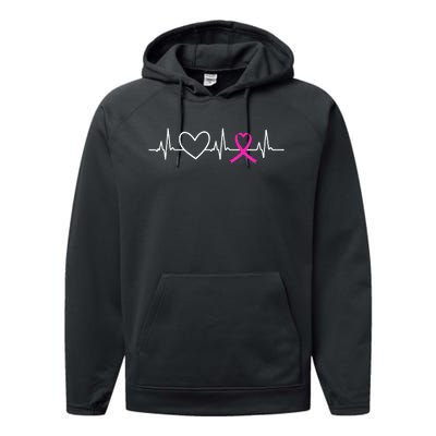 Breast Cancer Awareness Month Ribbon Heartbeat Performance Fleece Hoodie