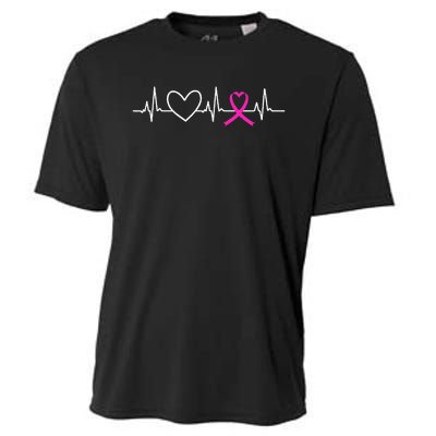 Breast Cancer Awareness Month Ribbon Heartbeat Cooling Performance Crew T-Shirt