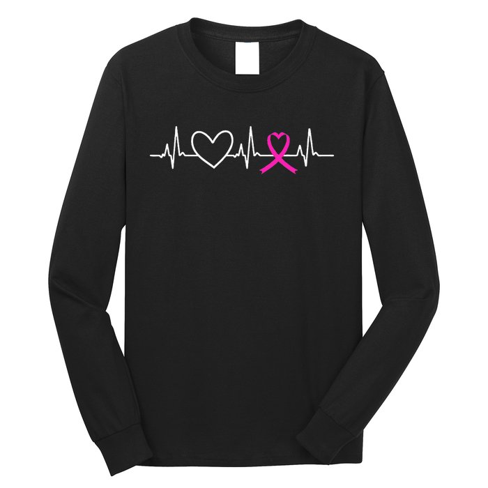 Breast Cancer Awareness Month Ribbon Heartbeat Long Sleeve Shirt