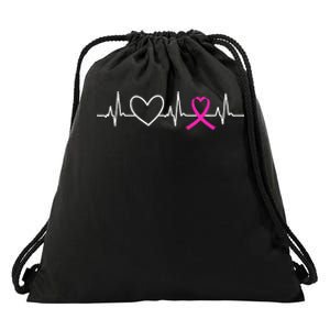 Breast Cancer Awareness Month Ribbon Heartbeat Drawstring Bag