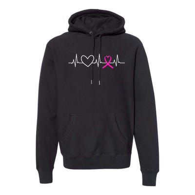 Breast Cancer Awareness Month Ribbon Heartbeat Premium Hoodie