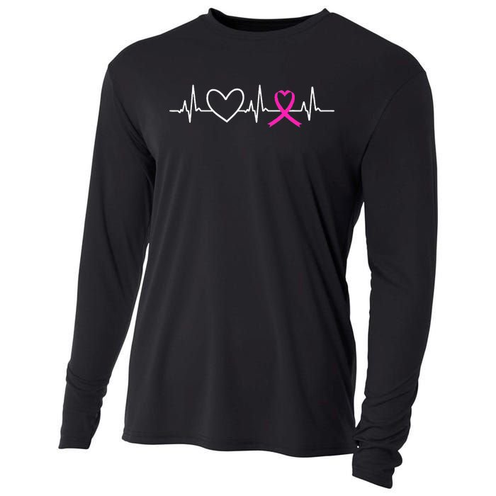 Breast Cancer Awareness Month Ribbon Heartbeat Cooling Performance Long Sleeve Crew