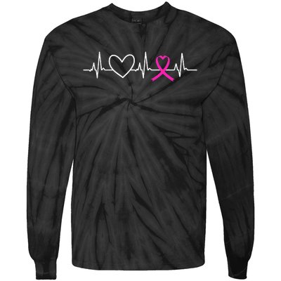 Breast Cancer Awareness Month Ribbon Heartbeat Tie-Dye Long Sleeve Shirt