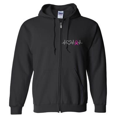 Breast Cancer Awareness Month Ribbon Heartbeat Full Zip Hoodie