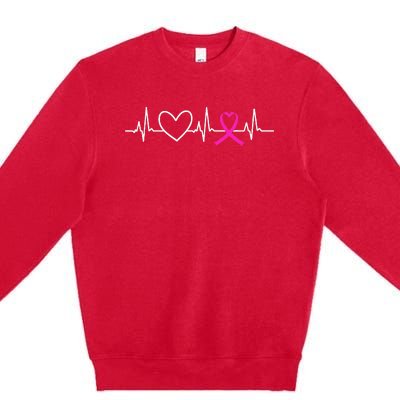 Breast Cancer Awareness Month Ribbon Heartbeat Premium Crewneck Sweatshirt