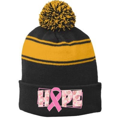 Breast Cancer Awareness Hope Leopard Print Stripe Pom Pom Beanie