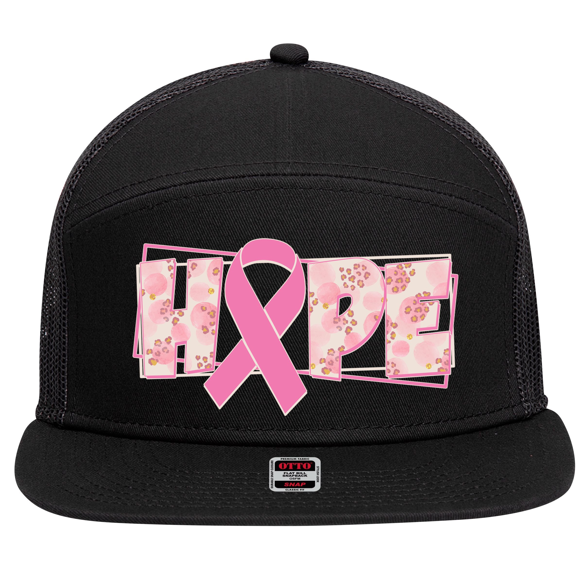 Breast Cancer Awareness Hope Leopard Print 7 Panel Mesh Trucker Snapback Hat