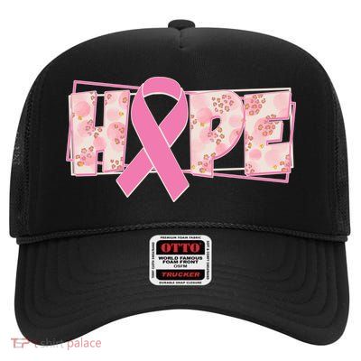 Breast Cancer Awareness Hope Leopard Print High Crown Mesh Back Trucker Hat