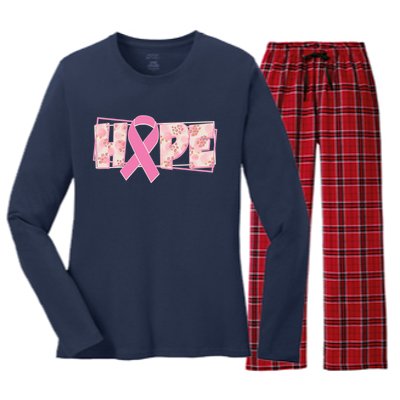 Breast Cancer Awareness Hope Leopard Print Women's Long Sleeve Flannel Pajama Set 