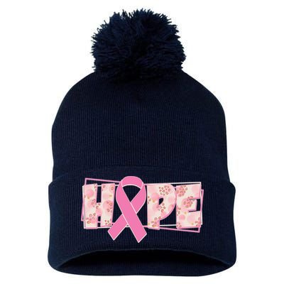 Breast Cancer Awareness Hope Leopard Print Pom Pom 12in Knit Beanie