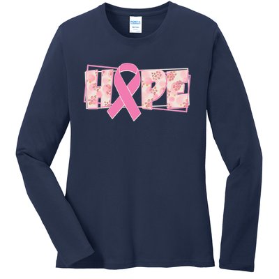 Breast Cancer Awareness Hope Leopard Print Ladies Long Sleeve Shirt