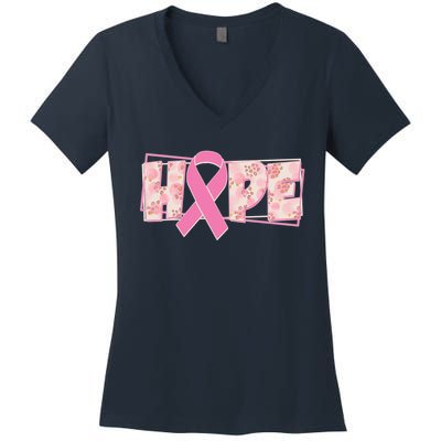 Breast Cancer Awareness Hope Leopard Print Women's V-Neck T-Shirt