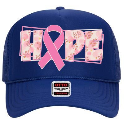 Breast Cancer Awareness Hope Leopard Print High Crown Mesh Back Trucker Hat