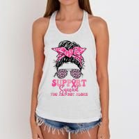 Breast Cancer Awareness Support Squad Messy Bun Women's Knotted Racerback Tank