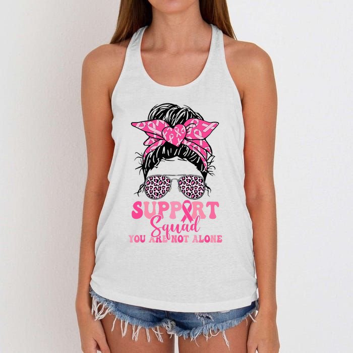 Breast Cancer Awareness Support Squad Messy Bun Women's Knotted Racerback Tank