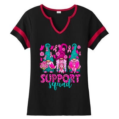 Breast Cancer Awareness For Gnomes Support Squad Ladies Halftime Notch Neck Tee