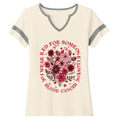 Blood Cancer Awareness Wildflower I Wear Red For Blood Cancer Ladies Halftime Notch Neck Tee